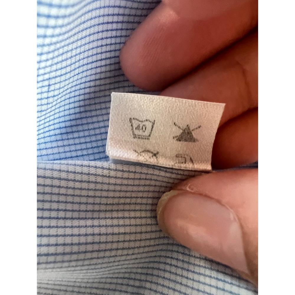 Ledbury Fine Shirting Mens 18 45cm Blue White Micro Stripe Button Down Shirt - Picture 7 of 7
